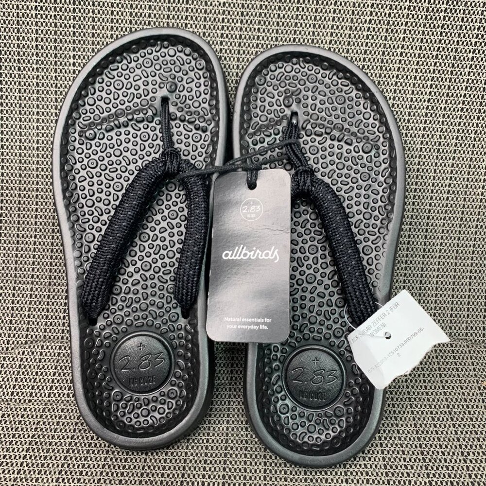 Allbirds Sugar Zeffer Sandals Unisex W5/M3 Black SweetFoam Sole Eco-Friendly
